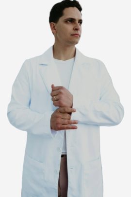 Jaleco masculino branco manga longa com botões brancos gola blazer Nícolas _fundo_3